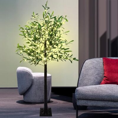 Artificial Lighted Olive Tree 6FT Tall Faux SilkLight Up Plant Trees(with Switch Button) forHome Office Decor Indoor with 300 Warm WhiteFairy Lights and Lifelike Leaves