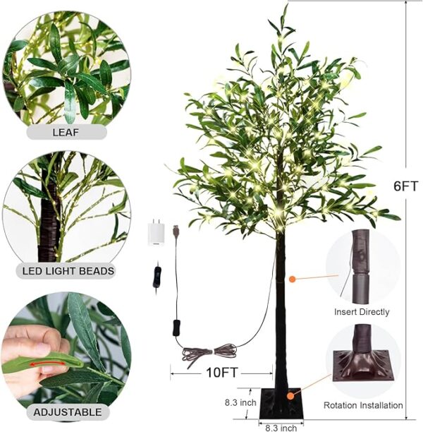 Artificial Lighted Olive Tree 6FT Tall Faux SilkLight Up Plant Trees(with Switch Button) forHome Office Decor Indoor with 300 Warm WhiteFairy Lights and Lifelike Leaves - Image 2