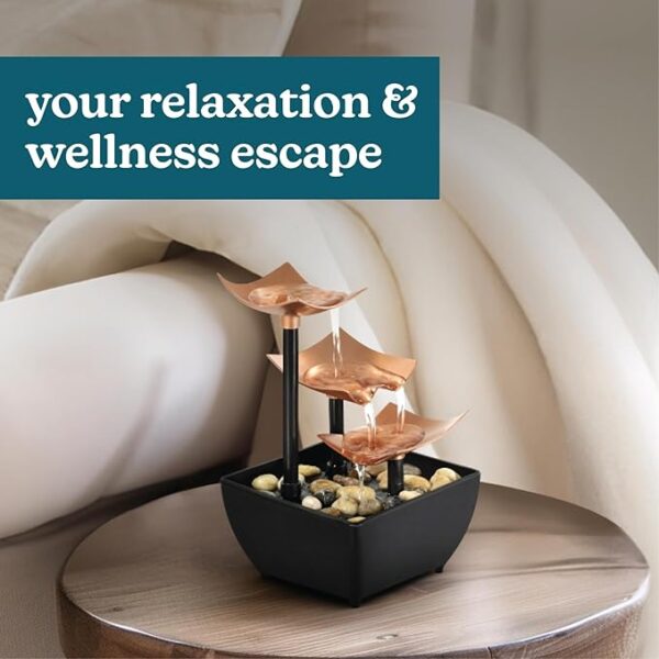 Homedics Tabletop Water Fountain, Home Décor Soothing Sound Machine - Automatic Pump, Deep Basin & Natural River Rocks. Indoor Zen Relaxation for Office, Living Room, or Bedroom, 8.25” Tall - Image 2