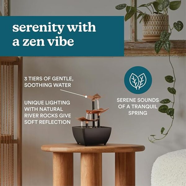 Homedics Tabletop Water Fountain, Home Décor Soothing Sound Machine - Automatic Pump, Deep Basin & Natural River Rocks. Indoor Zen Relaxation for Office, Living Room, or Bedroom, 8.25” Tall - Image 4