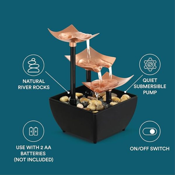 Homedics Tabletop Water Fountain, Home Décor Soothing Sound Machine - Automatic Pump, Deep Basin & Natural River Rocks. Indoor Zen Relaxation for Office, Living Room, or Bedroom, 8.25” Tall - Image 5