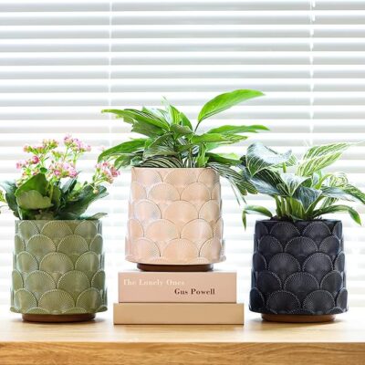 GUGUGO Pearl Beige Scale Planter, Cute Unique Plant Pot with Drainage, Eclectic Colorful Small Flower Planters Pots for Indoor & Outdoor Plants, Rainbow Funny Succulent Gardening Pot Gifts