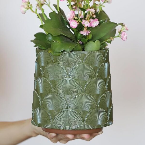 GUGUGO Pearl Beige Scale Planter, Cute Unique Plant Pot with Drainage, Eclectic Colorful Small Flower Planters Pots for Indoor & Outdoor Plants, Rainbow Funny Succulent Gardening Pot Gifts - Image 2