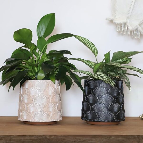 GUGUGO Pearl Beige Scale Planter, Cute Unique Plant Pot with Drainage, Eclectic Colorful Small Flower Planters Pots for Indoor & Outdoor Plants, Rainbow Funny Succulent Gardening Pot Gifts - Image 4