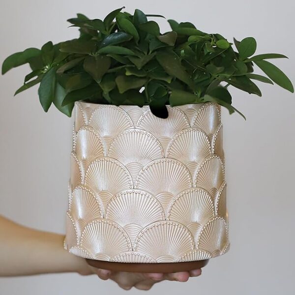 GUGUGO Pearl Beige Scale Planter, Cute Unique Plant Pot with Drainage, Eclectic Colorful Small Flower Planters Pots for Indoor & Outdoor Plants, Rainbow Funny Succulent Gardening Pot Gifts - Image 7